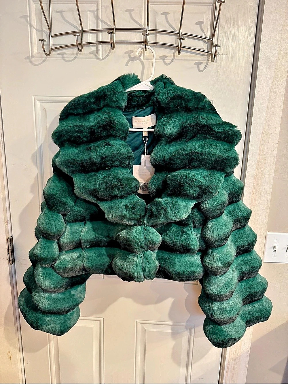 Adrienne Landau Quartz Faux Fur Jacket Green XL